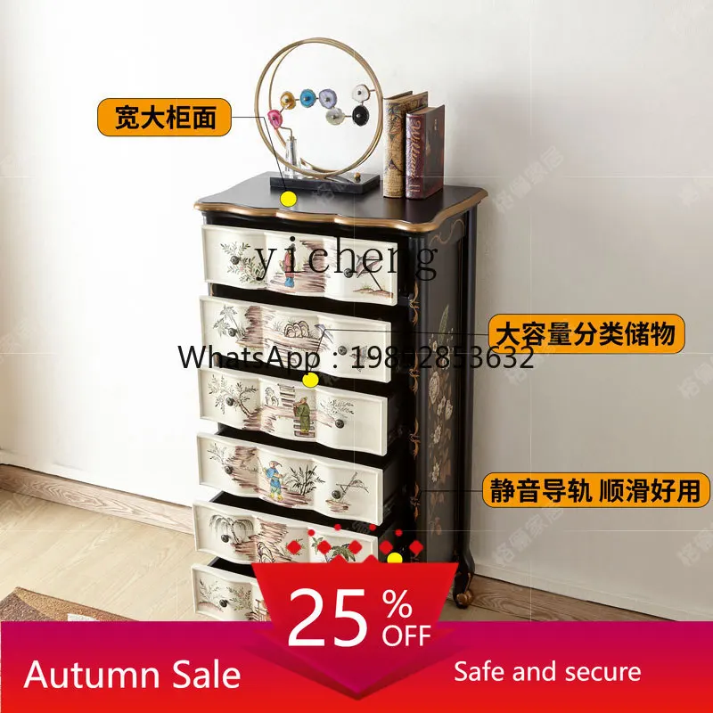 

chest cabinet solid wood French painted living room storage TV side cabinet high cabinet bedroom