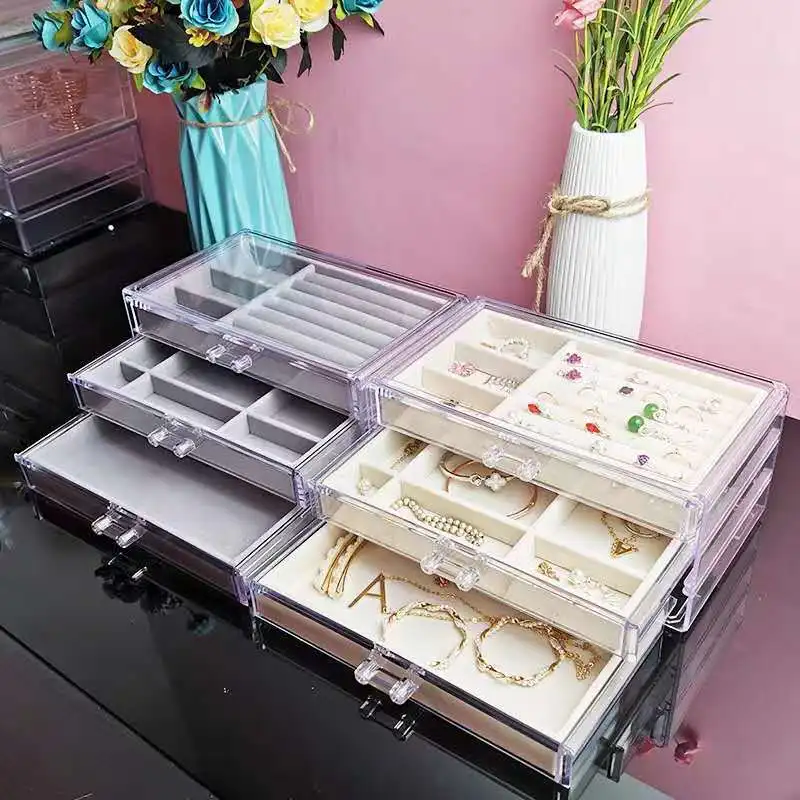 3 Pcs/Set Jewelry Display Tray for Ring Earrings Bracelets Necklace Watches Desktop Drawer Storage Organizer Home Flannel Tray