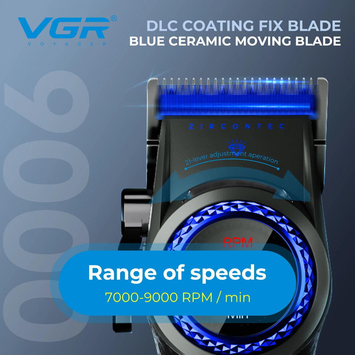 VGR Hair Trimmer 9000 RPM for Men, Rechargeable Barber Clipper