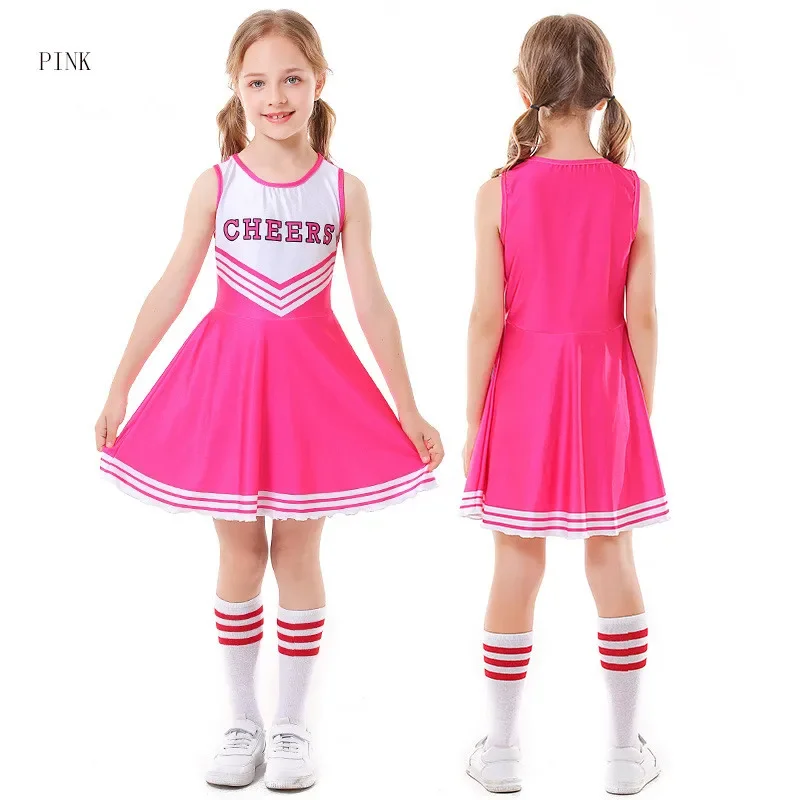 Cheerleader Costume School Child Cheer Costume Children Kids Girls Outfit for Carnival Cosplay Dress Up Party Halloween Clothes