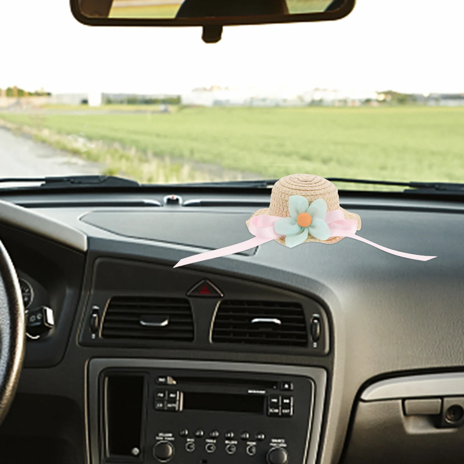 

Mini Hat Car Interior Decoration Woven Straw Stylish Mini Knitted Cap Enhance Vehicle Look Miniature Hat for Car Display Screen