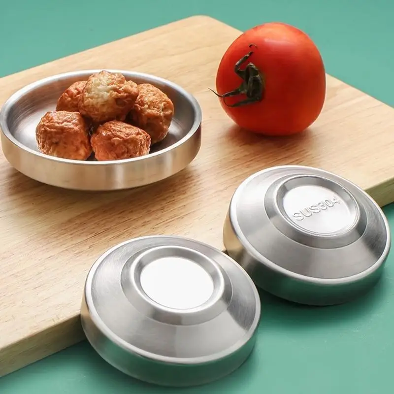C5AC 4pcs molho condimento tigela imersão pequenos aços inoxidáveis ​​com tempero pratos tempero