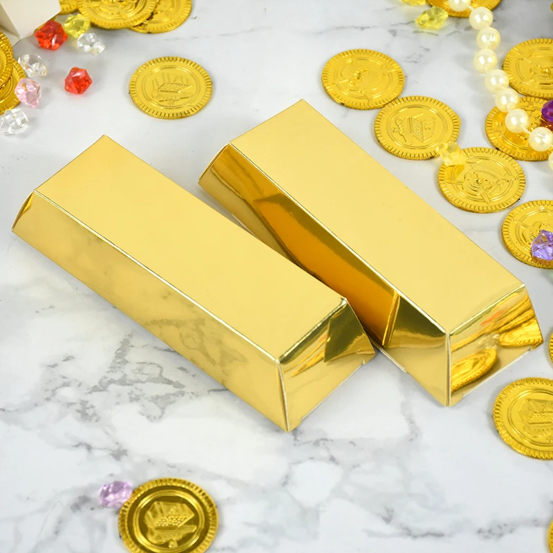 10pcs Gold Bars Gift Box Golden Party Favor Chocolate Gold Coins Foil Treasure Brick Paper Box Party Casino Theme Decor Supplies