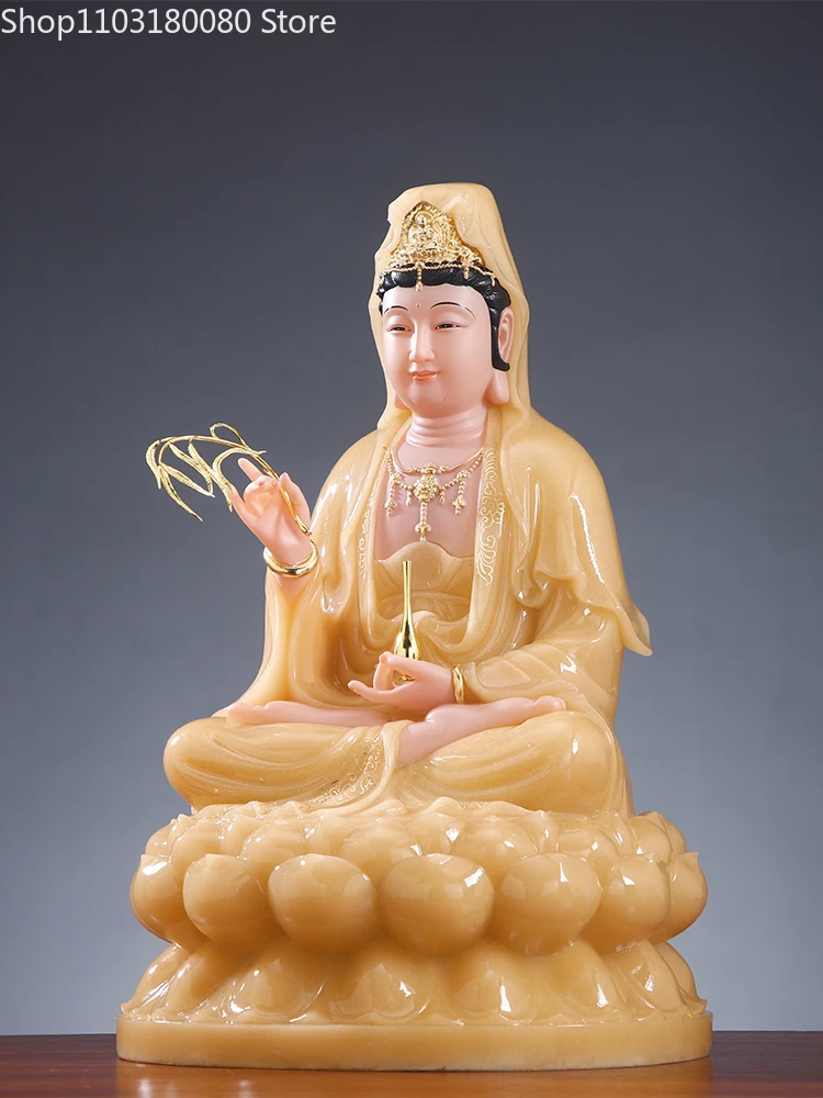 Yellow White marble Nanhai Guanyin buddha statue Kwan-yin  goddess statue  bodhisattva statue  sculpture Home decor