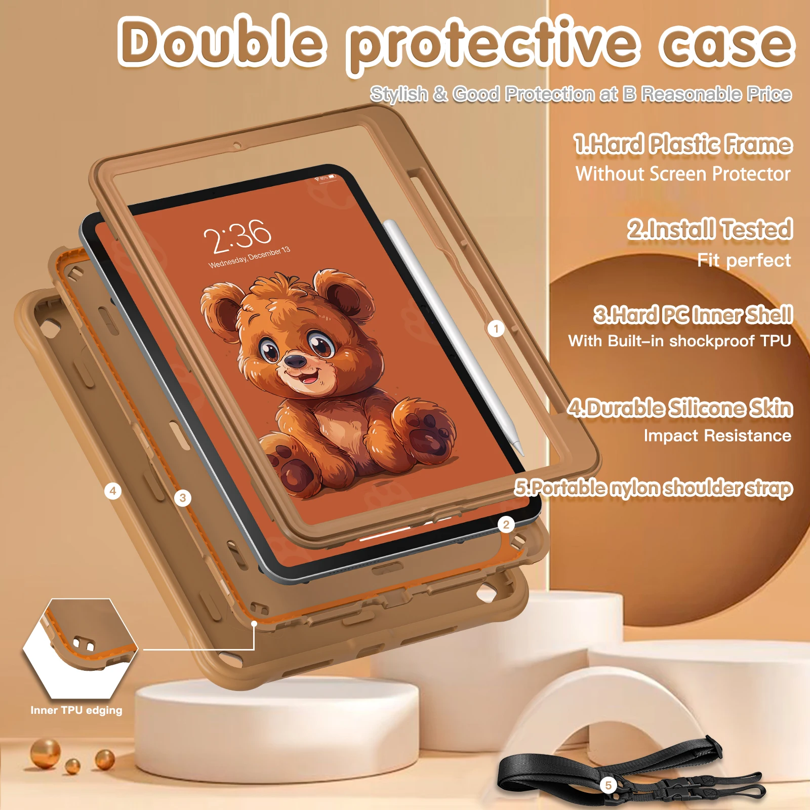 Heavy Duty Kids Cartoon Case For iPad Pro 11 2024 M4 A2836 A2837 A3006 360 Rotatable Hybrid Stand Cover With Hand Shoulder Strap