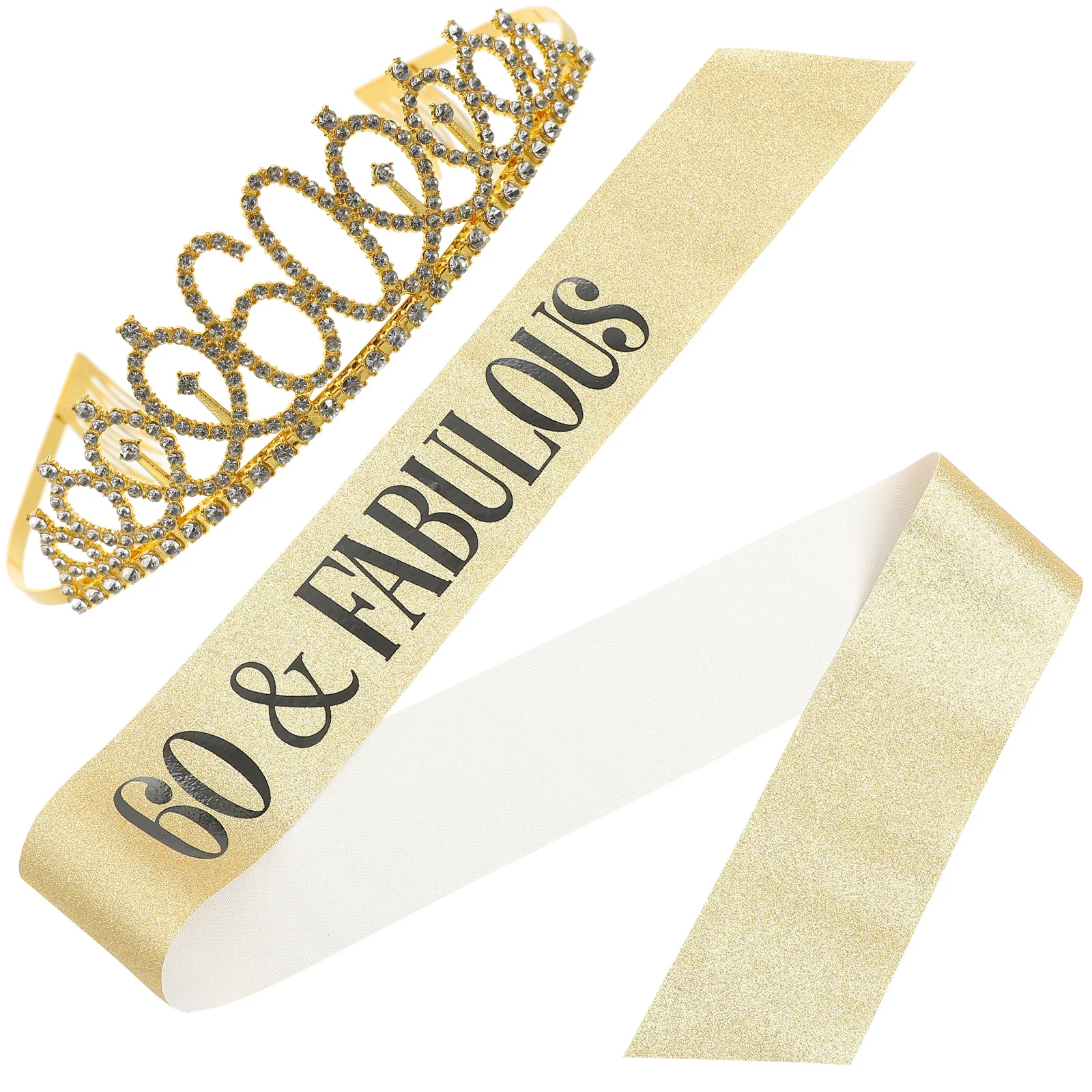 

1 Set Glitter Birthday Crown Sash Shiny Tiara Party Decorations For Women 60Th Birthday Accessories Hair Styling Tools Decor
