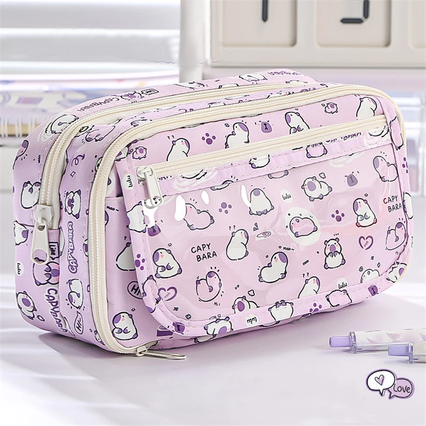 Imagem -02 - Grande Capacidade Caixa Lápis Case Bolsas Kawaii Transparente Organizador Japonês Papelaria Bolsa Material Escolar Estuches Escolares