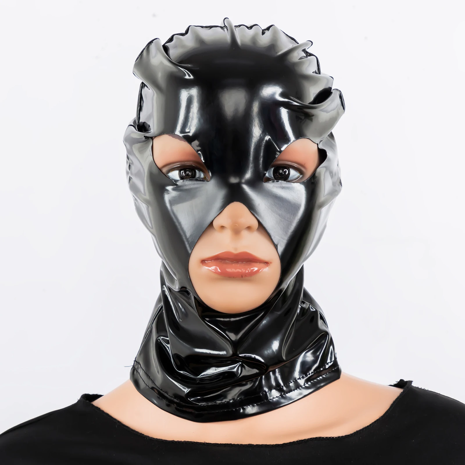 Role Play Hood Mask Gloves Socks 3pcs Set Sexy Latex Open Mouth Eye Mask Full Face Hood Mask Wet Look Club Catsuit Accessories