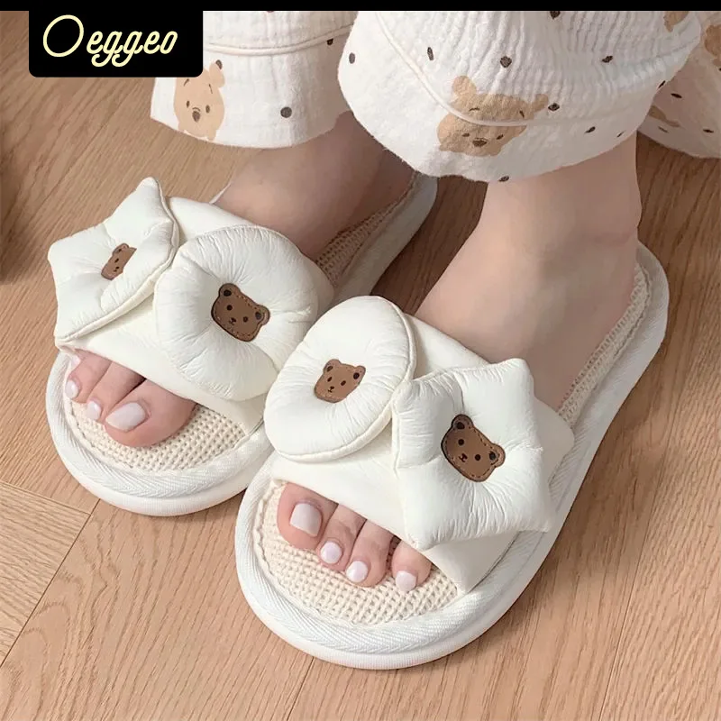 

oeggeo Women anti-skid four-season general purpose slippers soft soles home linen slippers