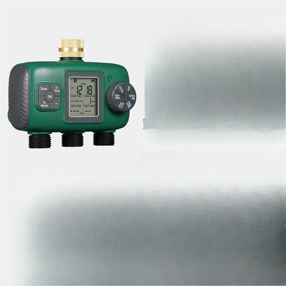 Three-way irrigation valve IP55 waterproof knob button control device with LCD screen, brass water inlet timer,