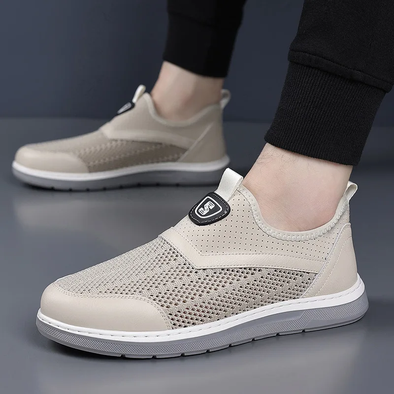 Men's shoes summer new fly-woven mesh men's breathable and lightweight thin lazy one-pedal trendy sports leisure