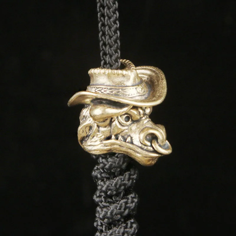 Brass Western Cowboy Bull Head EDC Knife Pendant Retro Keychain DIY Braided Cord Spacer Bead Charm Hanging Decoration Accessorie