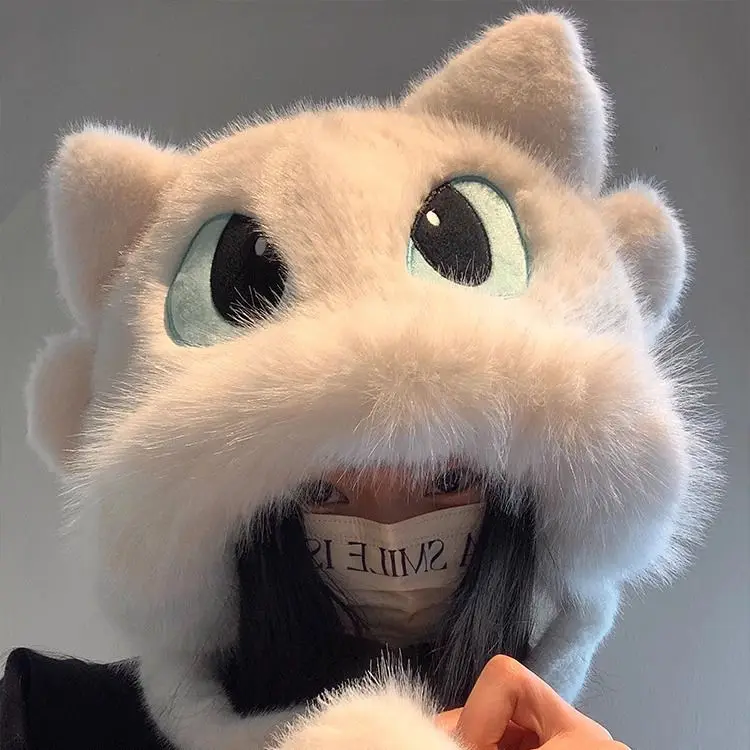 سميكة ودافئة الشتاء لطيف الكرتون أفخم قبعة مع الشتاء الدفء والحماية من البرد الصوف سميكة ركوب الأذن قبعة بلا أسنان Desi