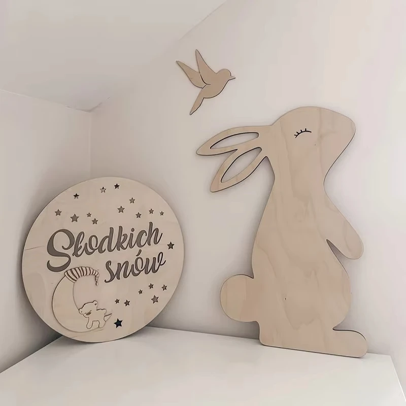 

Ins Nordic Style Wooden Bear Wall Sticker Decoration for Children's Room Cartoon Animal Wall Decoration, Baby Photography Props