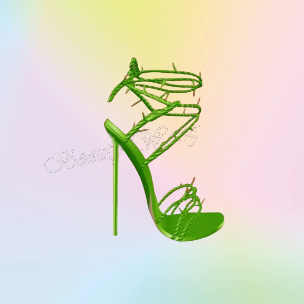 

Green String Shape Lace up Sandals Round Toe Shoes for Women Stilettos High Heels Sexy Party Shoes 2024 Zapatos Para Mujere