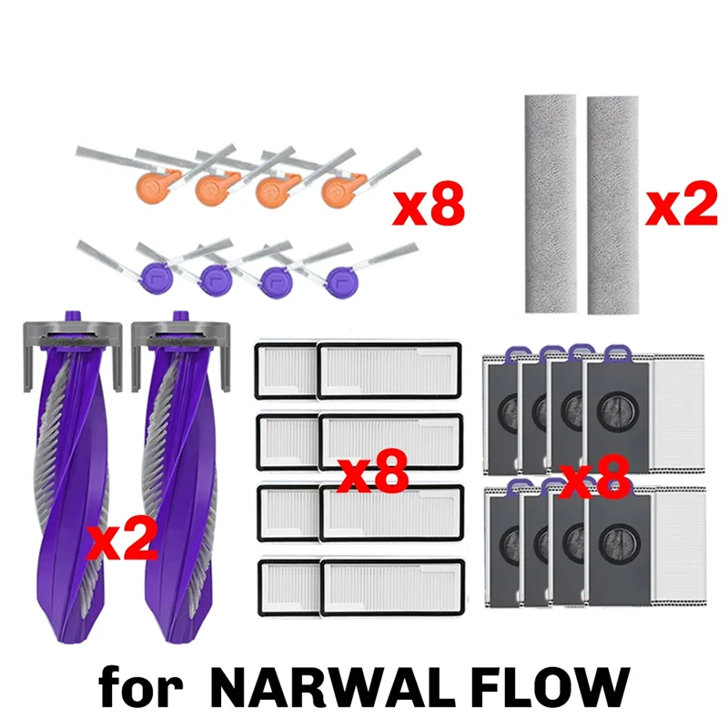 

A98I-Dust Bag Filter Side Brush Main Roller Mop Cloth Fit For Narwal Flow Vacuum Spare Parts Accessories