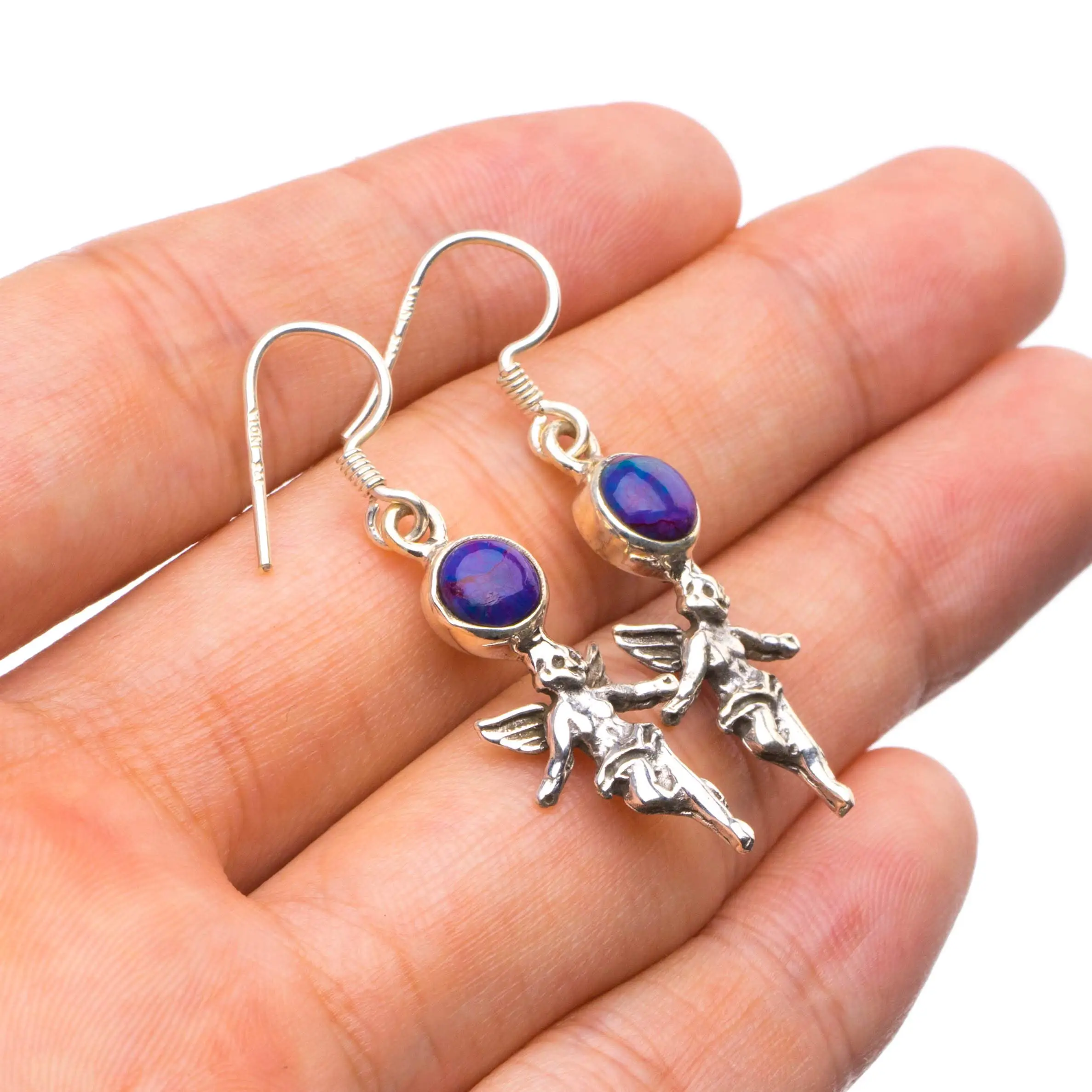 

StarGems ® Серьги ручной работы с натуральной бирюзой уникальной угловой формы из стерлингового серебра 925 пробы 1,75 дюйма X4014