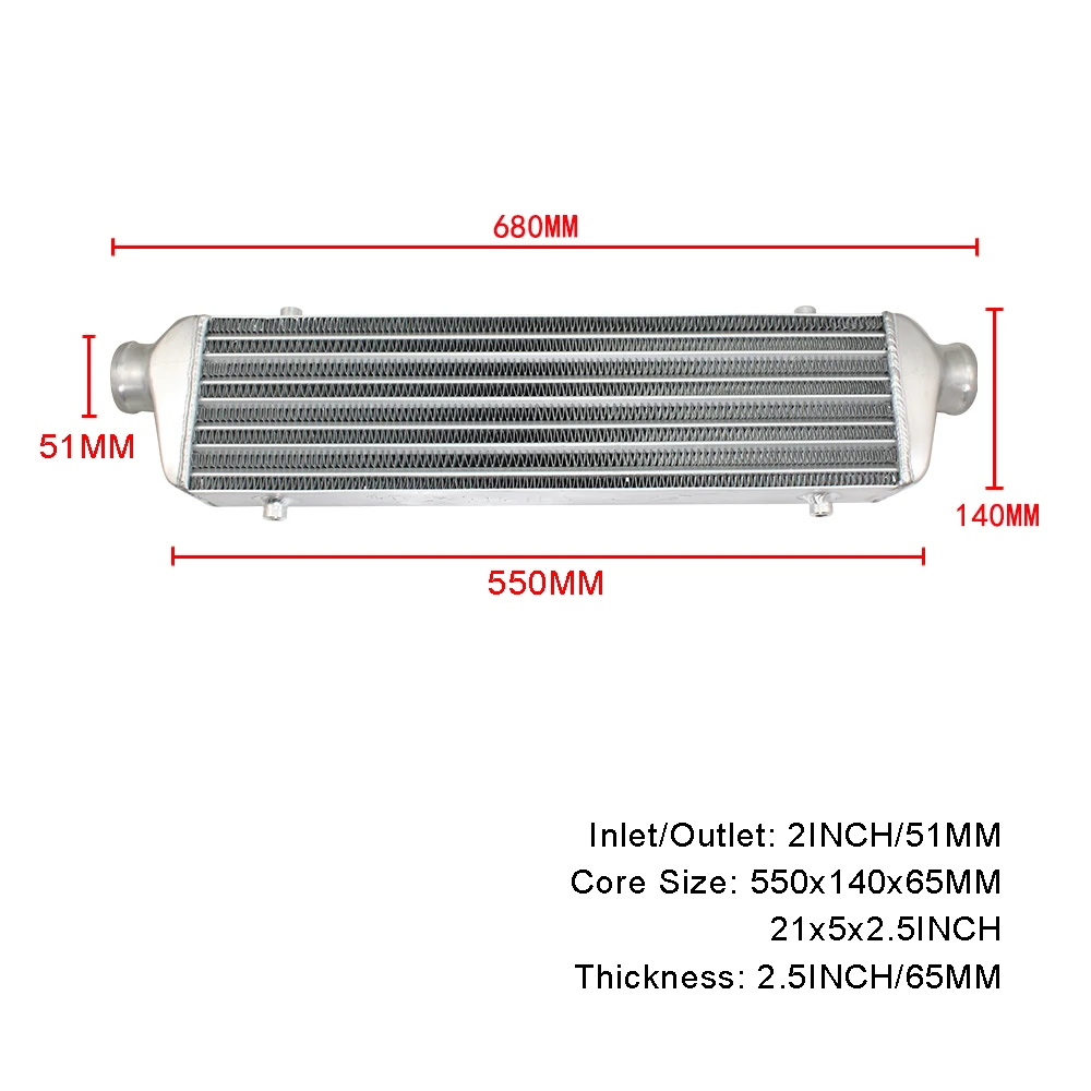 Intercooler Universal Radiador 530x130x65 Inlet Outlet ID 51MM for Turbo Super Charger Cold Air Intake Radiator 6061 Aluminum