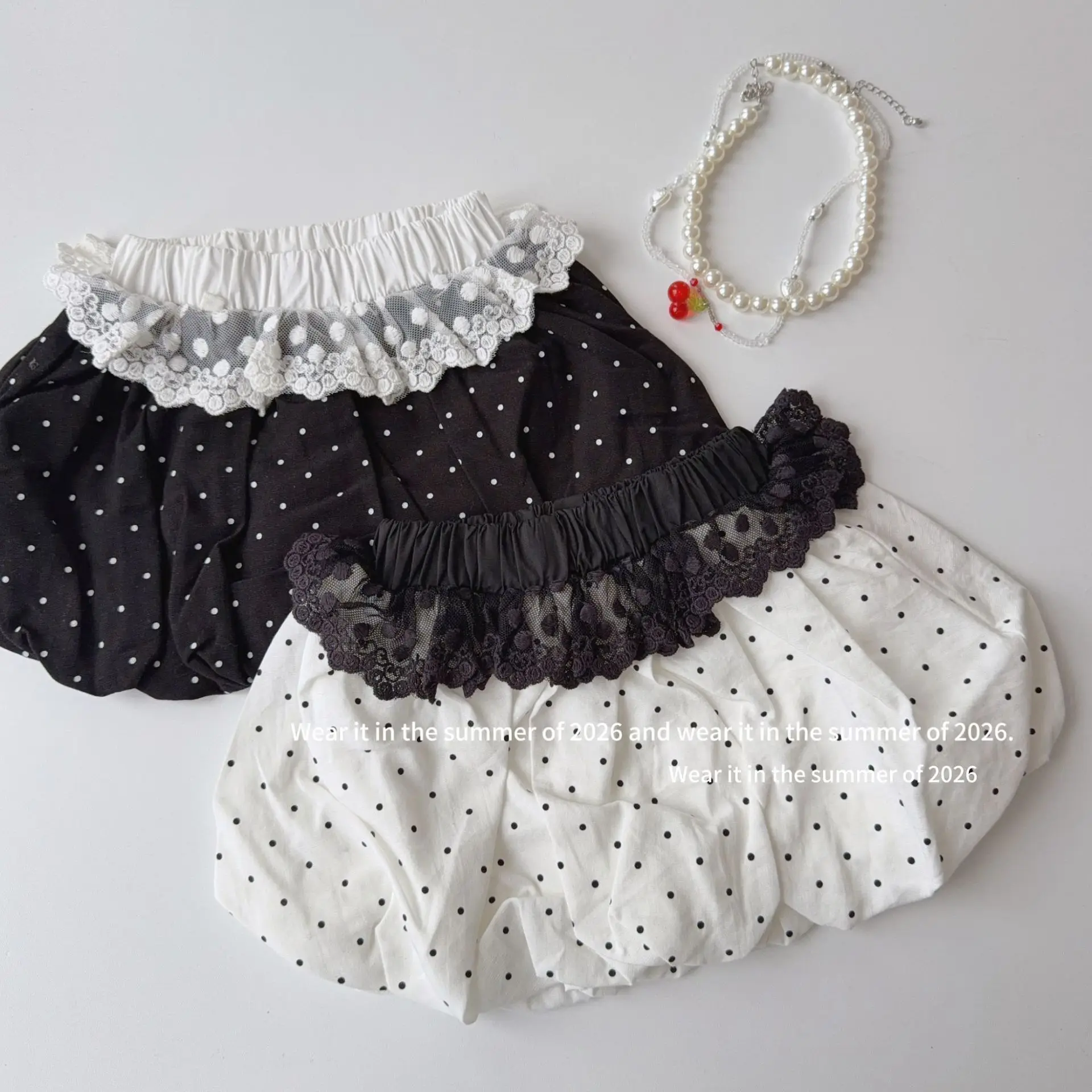2026 Summer Girls Lace Polka Dot Tutu Skirt Fashionable Versatile Foreign Style Girls Skirt