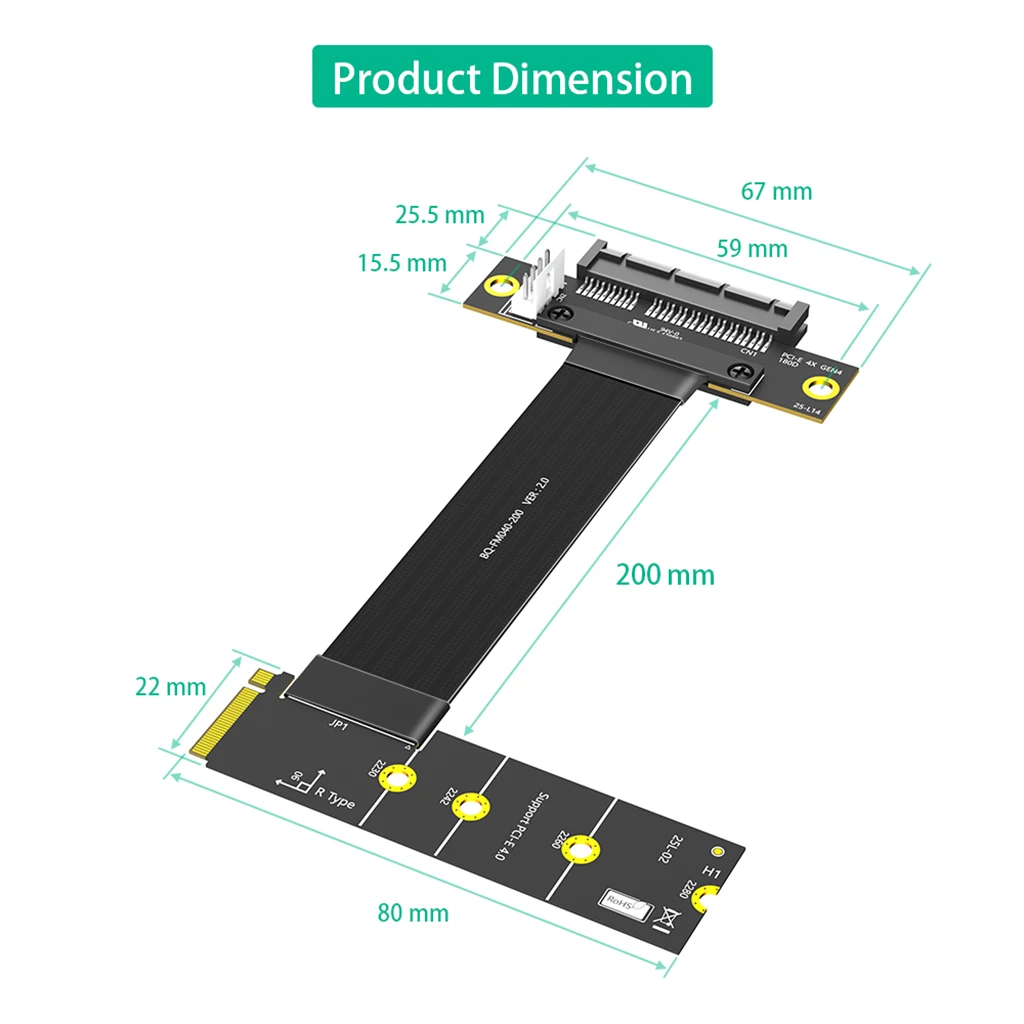 M.2-Taste M 4.0 auf PCI-e 4.0 4X 180 ° Adapterkarten-Riser-Verlängerungskabel für NVME 4.0 auf PCIE PCI Express 4X Extender – Detail 4
