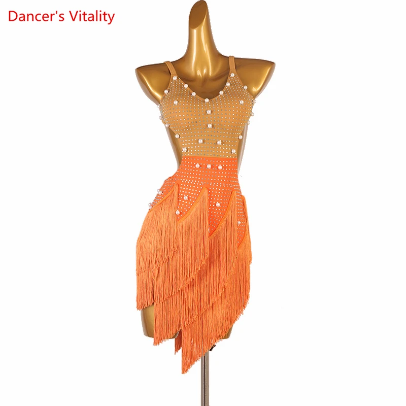 

Latin Dance Competition Dress for Women Children Rumba Chacha Dance Performance Costume Skirt Girl's Latin Fringe Skirt