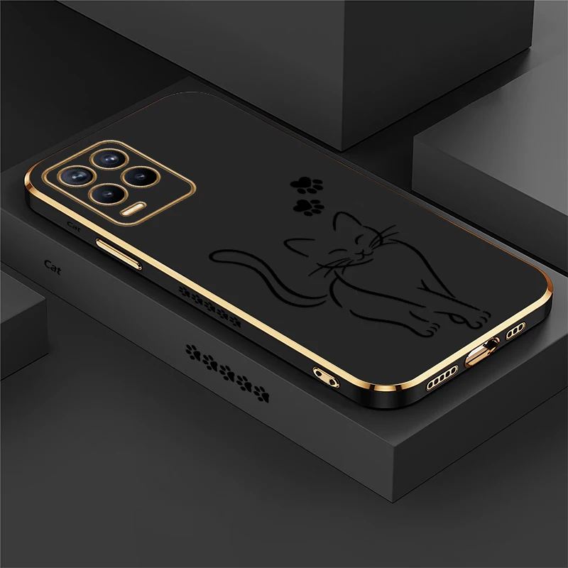 Line Cat Case For Realme Narzo 20 Pro 20A 60X 50i 50A Prime 50Pro Note 60 GT Master V5 V25 U1 Q3Pro Carnival Anti Scratch Covers