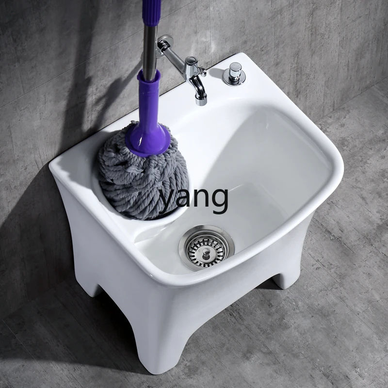 CX Ceramic Mop Balcony Household Washing Mop Basin High Back Four Feet Large Floor Mop Bucket Automatic Draining