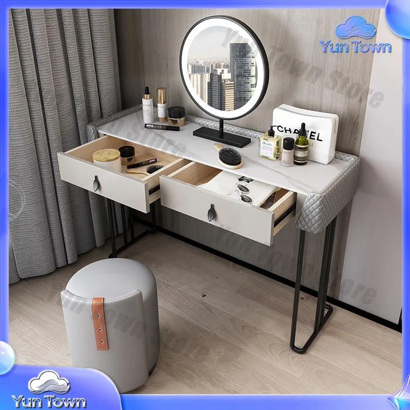 SZT03 Modern Stainless Steel Base Modern Solid Wood Bedroom Furniture Makeup Vanity Desk With Lights