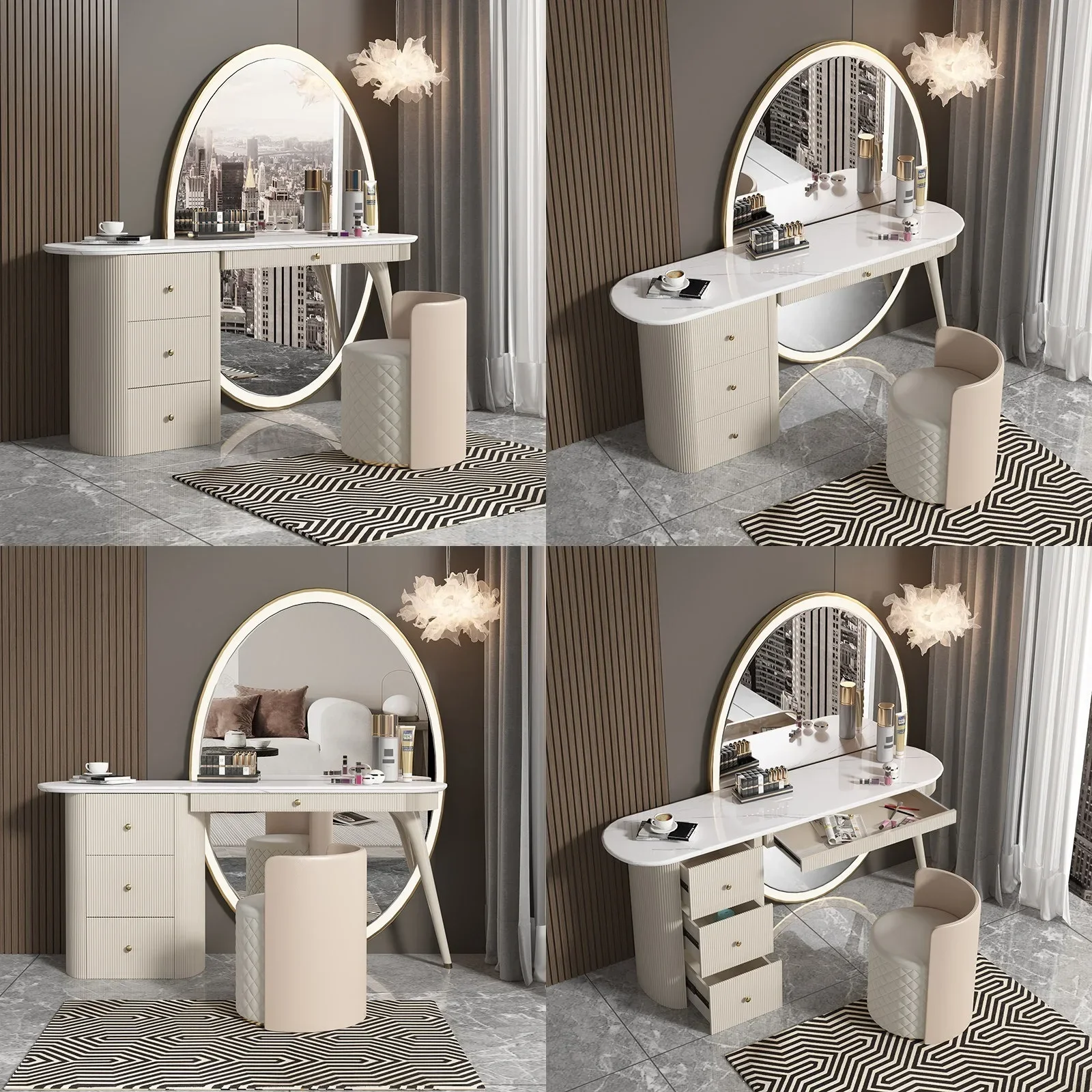 VJ BJ Italian Minimalist Luxury Dressing Table With Stool, Full-Length Mirror & Storage Cabinet, Modern Vanity Set For Bedroom