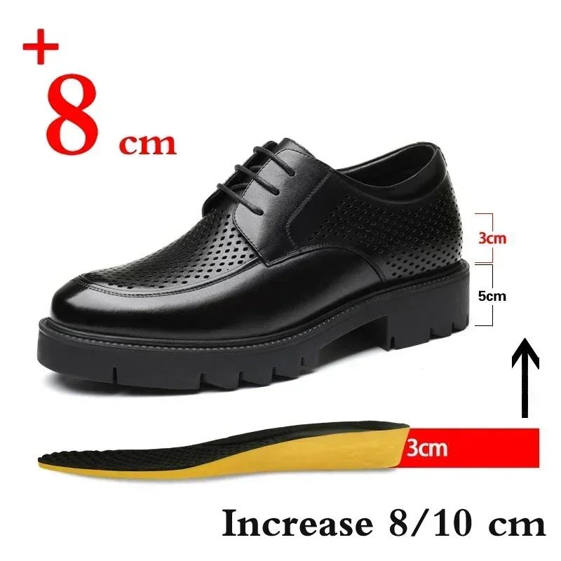 Zapatillas de deporte de cuero para hombre, zapatos informales con cordones impermeables que aumentan la altura, suela de goma superior de cuero genuino para carrera de oficina