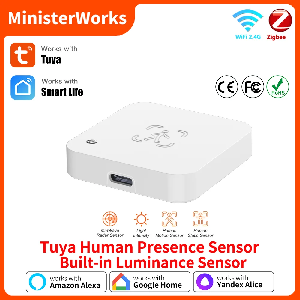 Tuya Zigbee or WiFi Human Presence Sensor 5.8G MmWave Radar Detector With Luminance Sensor For Smart Life APP replace PIR Sensor