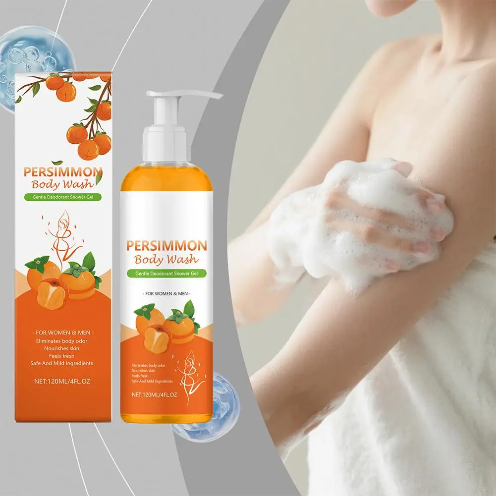 120ml Persimmon Shower Gel Bath Soap Mild Formula Nourishing Skin Body Wash For All Skin Fresh Scent Body Cleanser For Men Women
