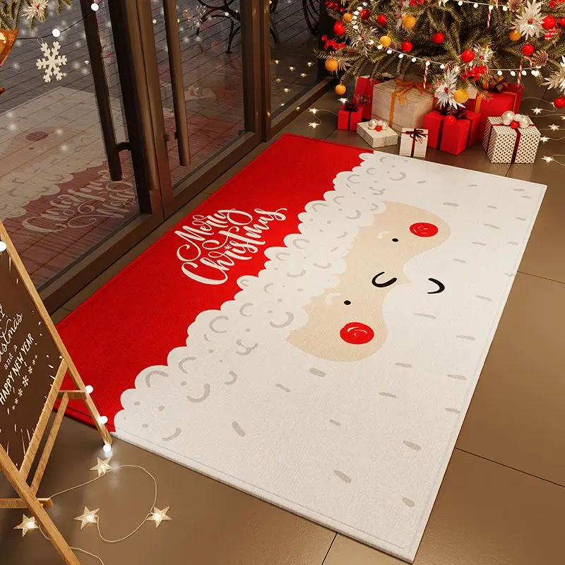 VIKAMA Christmas Crystal Velvet Door Mat Fair Isle Snowflake Pattern Print Non Slip Mat For Front Door Porch Entry Decor