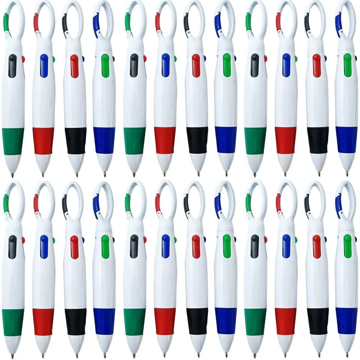

24PCS Plastic Carabiner Shuttle Pens 4-in-1 Retractable Ballpoint Pens with Keychain for Office School Supplies Students