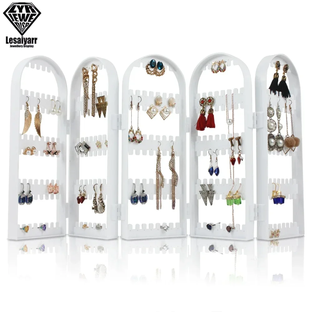 3/4/5 Fans Panels Screen Folding Clear Earrings Studs Display Rack Necklace Jewelry Shelf Stand Holder Organizer Storage Box
