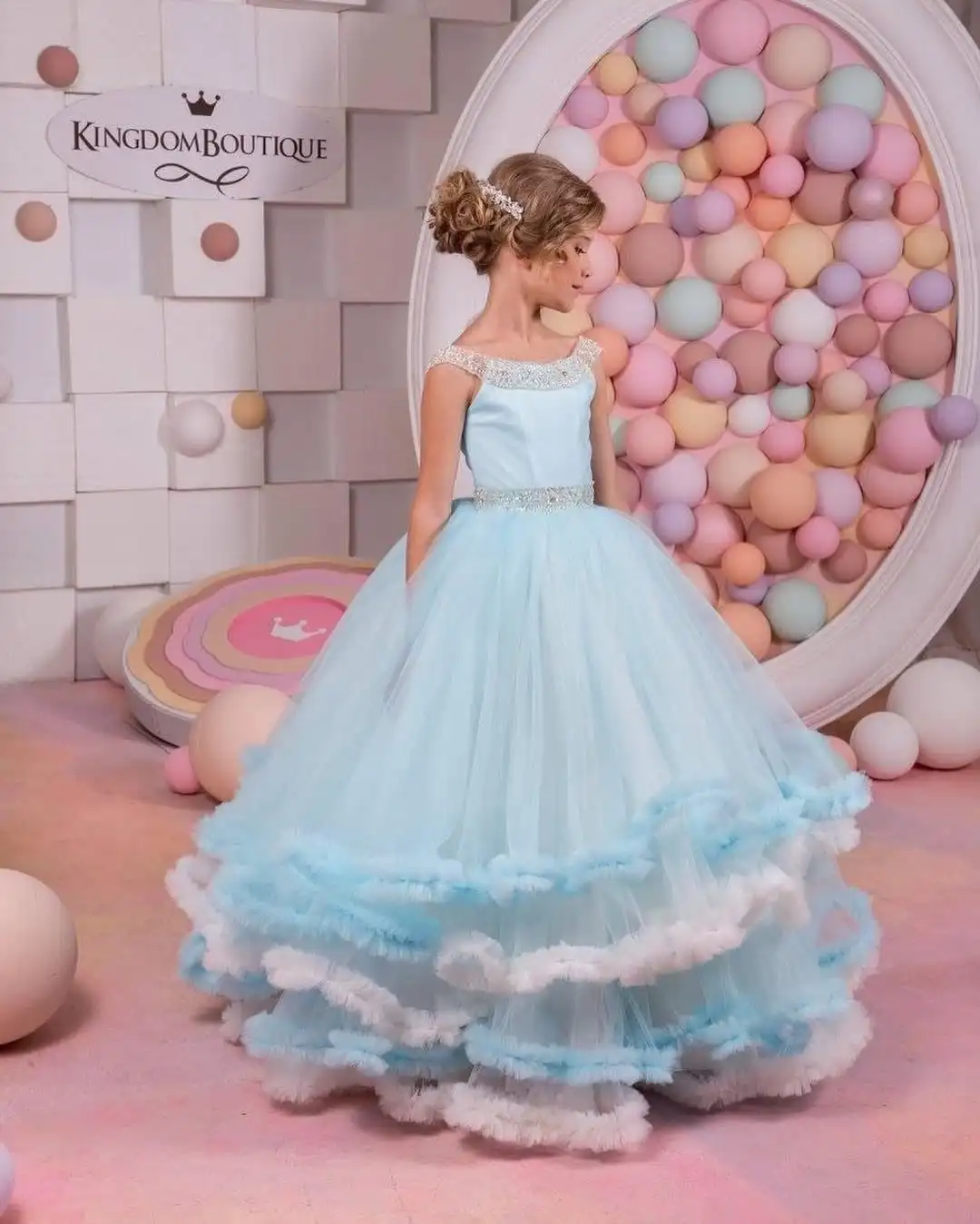 Prinzessinnen-Blumenmädchenkleid für Hochzeit, ärmellos, bodenlang, für Kindergeburtstag, Partykleider, Erstkommunionkleider, individuell gestaltet