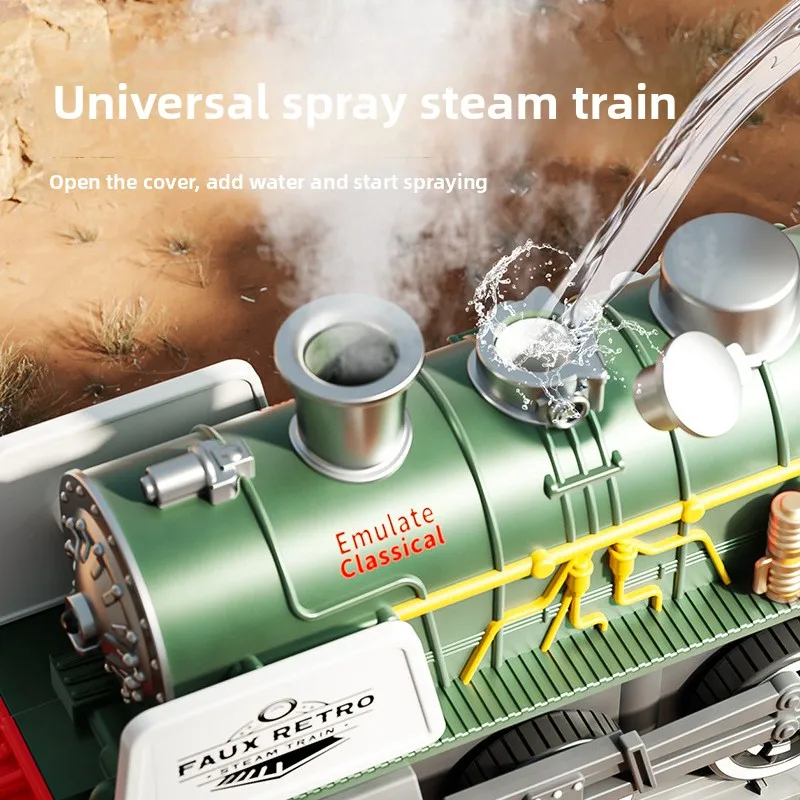 Simulation Retro Inertia Early Education Steam Smoke Train Spray Toy Car Boy Light Music Story