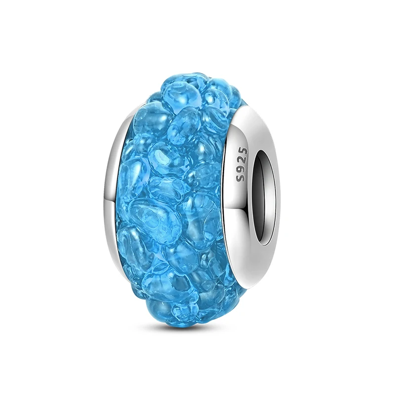 925 Sterling Silver Blue Glazed Charms Bead Fit Original Bracelet DIY Women Minimalist Daily Wear Anniversary Birthday Jewelry G