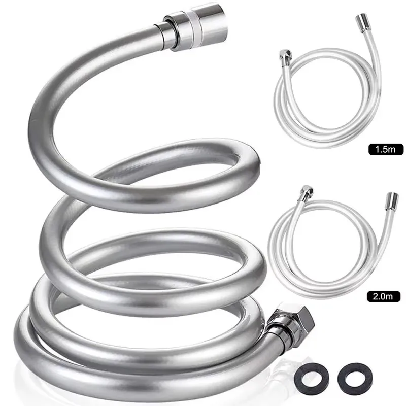 1.5/2/3/4M PVC High Pressure Silver Smooth Shower Hose For Bathroom Handheld Flexible Plumbing Anti Winding GI/2 Universal Hose