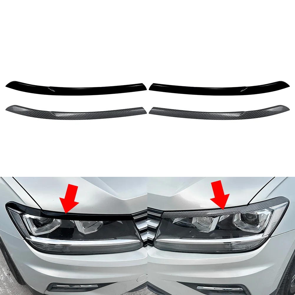 1Pair Car Headlight Eyebrow Eyelids Cover Trim Decoration For VW Tiguan MK2 2017 2018 2019 2020 ABS Plastic