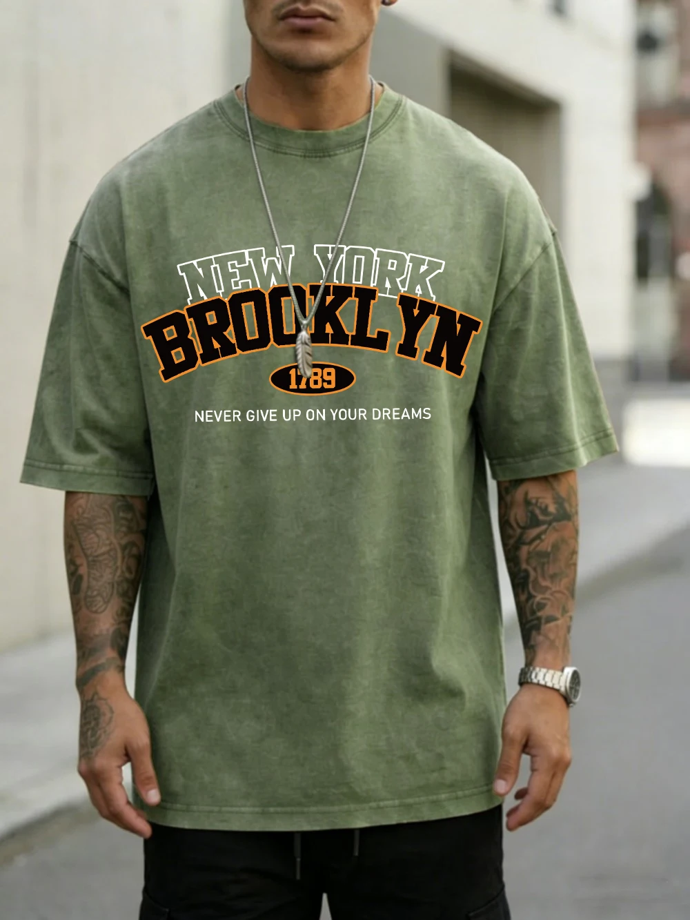Camisetas con estampado de letras de Nueva York Brooklyn, camisetas de algodón de gran tamaño para hombre, camisetas de manga corta con cuello redondo, ropa informal para hombre
