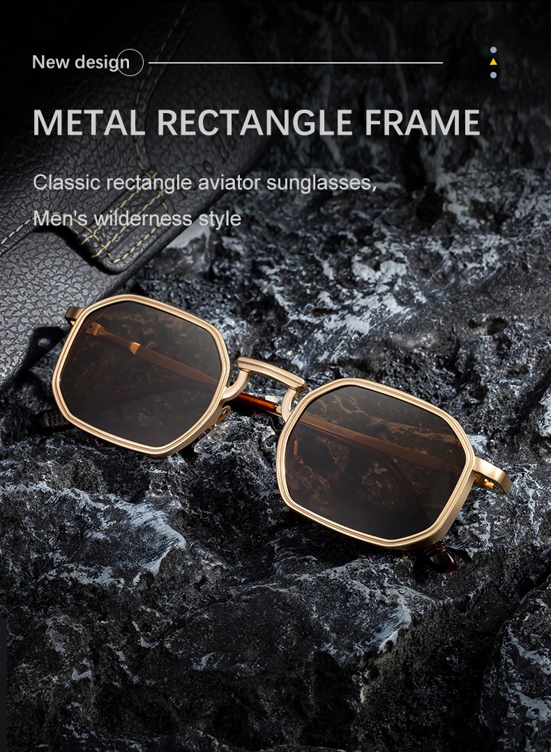 Steampunk Klassische Rechteckige Sonnenbrille für Herren 2026 Luxusmarke Punk Polygon Metallrahmen Sonnenbrillen für Männer Fahrbrillen Schutzbrille – Detail 4