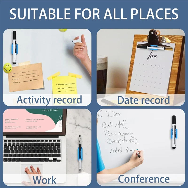 A13E-Pencil Holder For Desk Set(20), Adhesive Pen Holder With 20 Extra Stickers- For Classroom, For Walls, Clipboards, Office