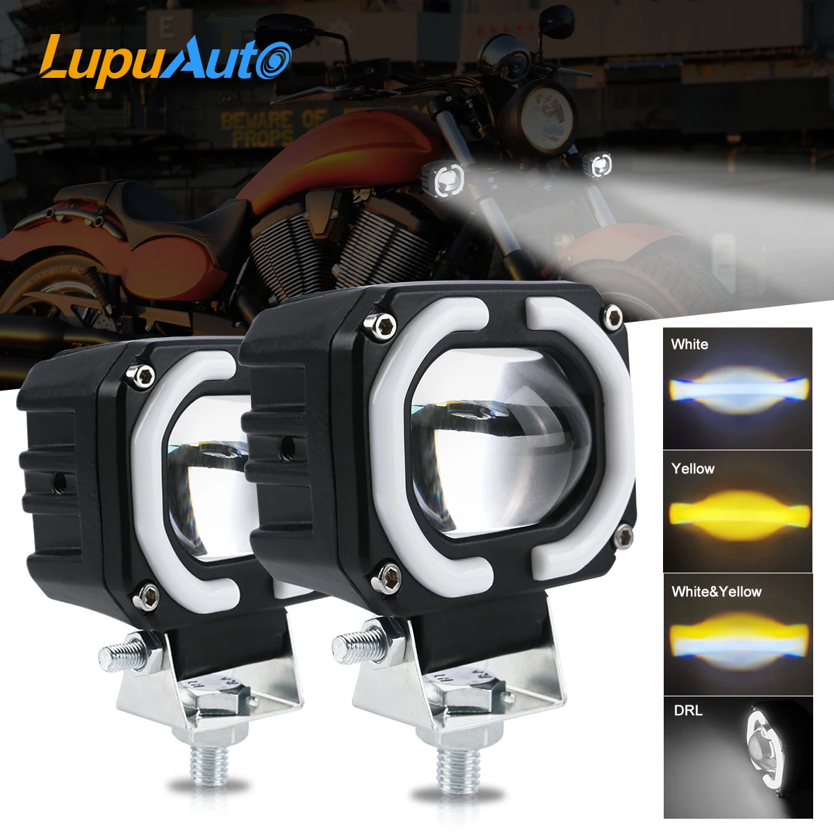 Motorcycle Headlight Auxiliary LED Dual Light Fog Light Explorers Offroad Angel Eyes LED light Spotlights Light 12V 24V Truck