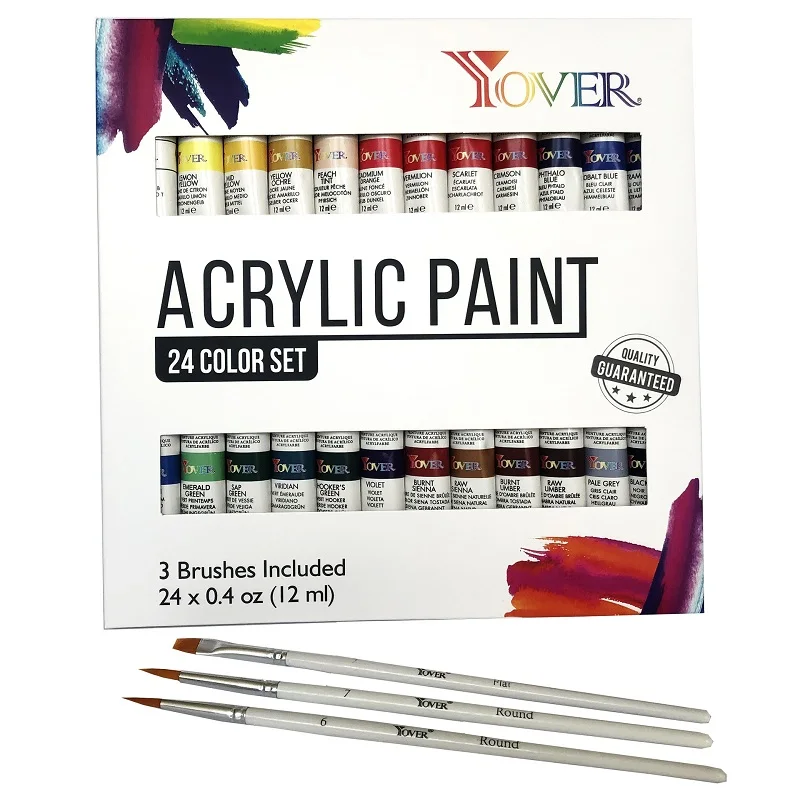 

24 Colors Acrylic Paint Set With 3 Brushes, Vivid Colores Art Craft Paints for Artists Kids Beginners,Canvas Ceramic Rock Paint