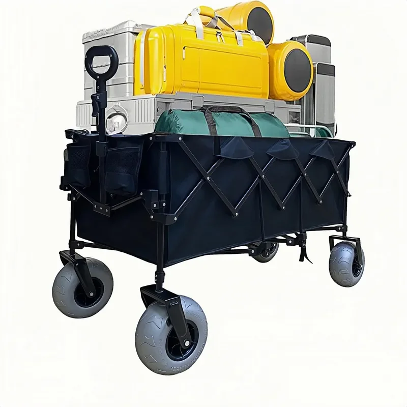 Heavy Duty Folding Camping Wagon with Large Capacity All Terrain Inflatable Wheels Outdoor Beach Garden Utility Cart for