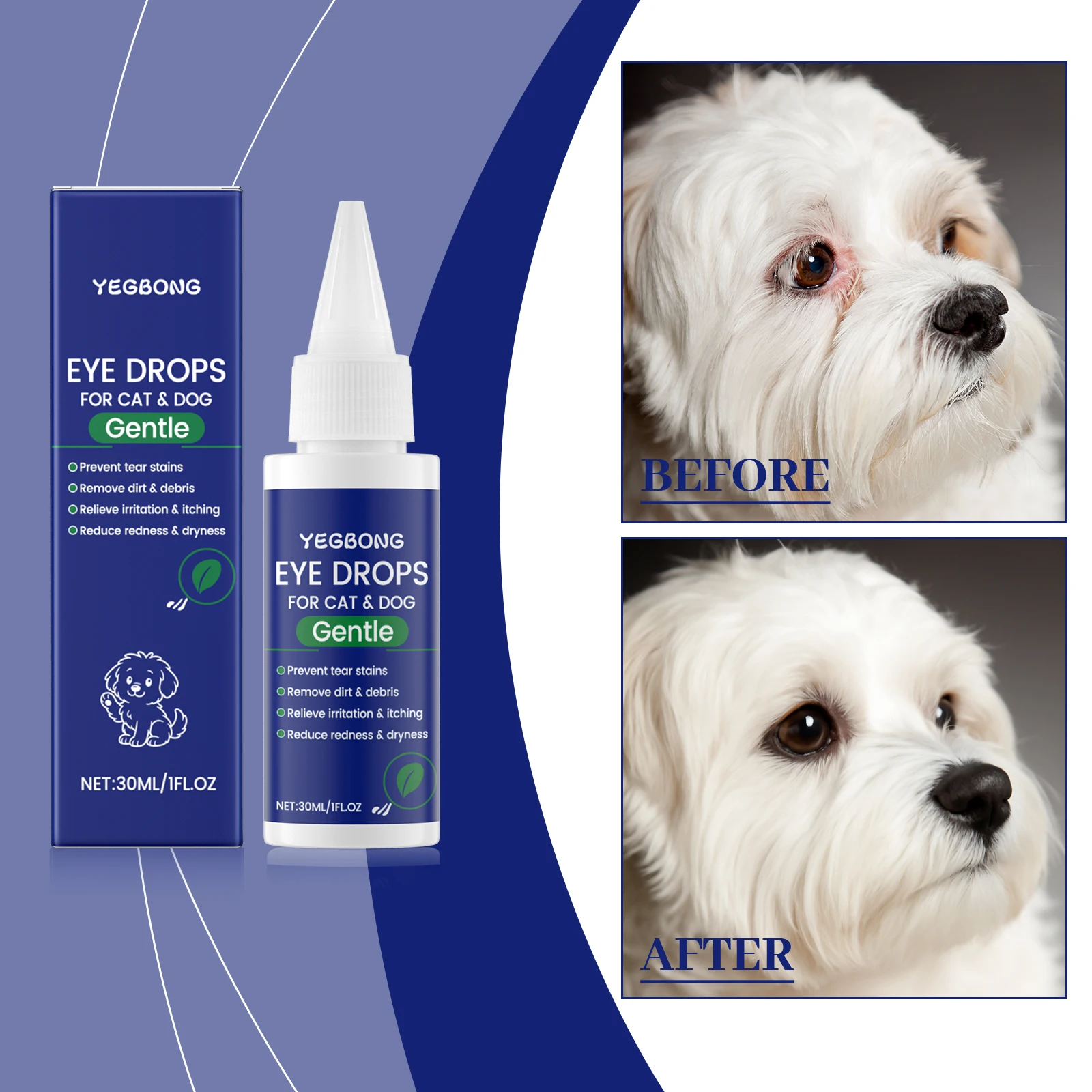 Gotas para los ojos para mascotas para limpiar los lágrimas de los ojos, gotas para los ojos para mascotas, suministros de limpieza para perros y gatos