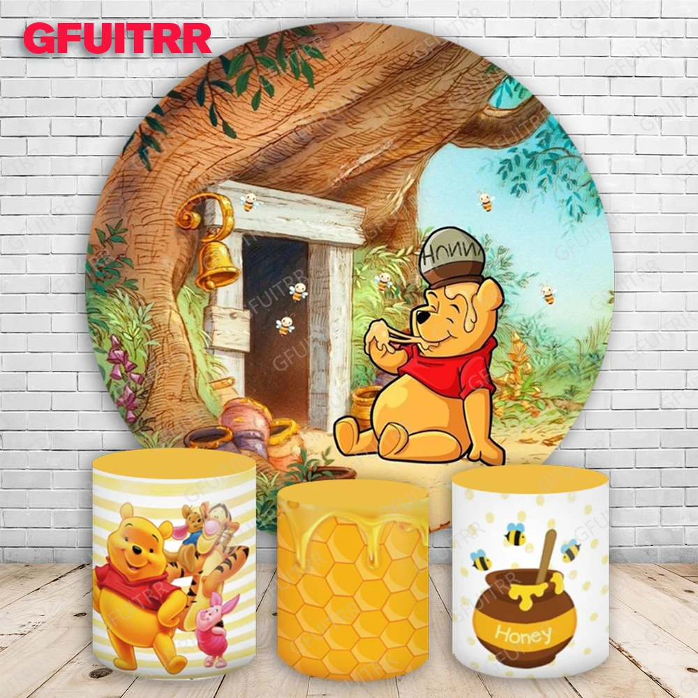 Winnie De Pooh Achtergrond Verjaardagsfeestje Decoratie Voor Kinderen Ronde Fotografie Achtergrond Cilinder Cover Baby Shower Prop