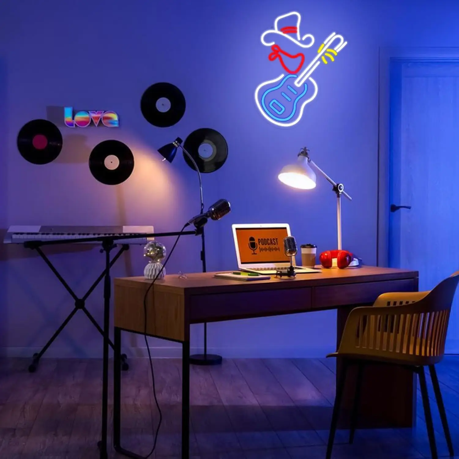 كاوبوي الغيتار LED النيون موضوع البلد ديكور USB ضوء النيون بار الصالون الغربي الموسيقى الشعبية مكان عكس الضوء فناء ديكور الحفلات #6