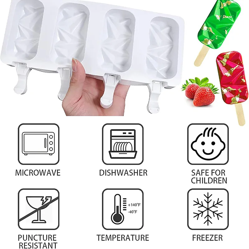 Molde para Helados, Moldes de Silicona para Cakesicles, Molde para Cake Pops, Moldes de Silicona para Helados en Palito, Molde para Helados sin BPA con 50 Palitos de Madera